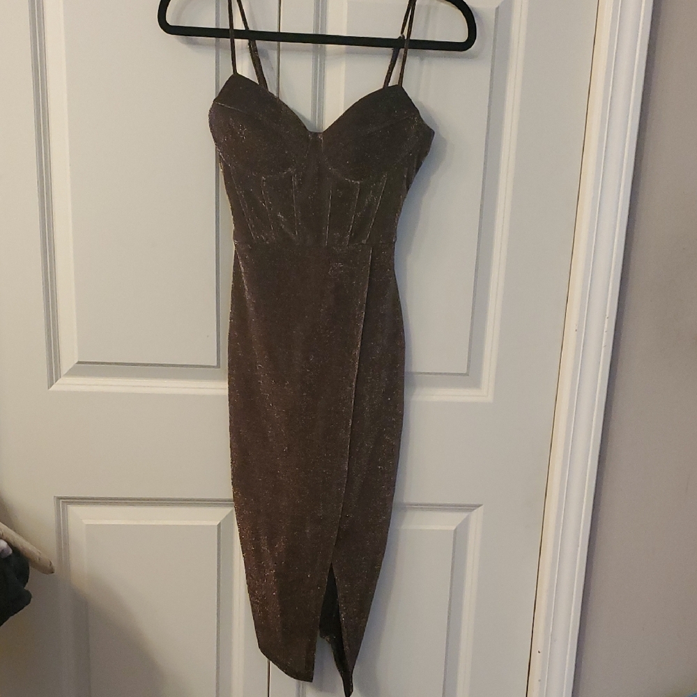 Emerald Sundae Shimmering Brown Midi Dress ..